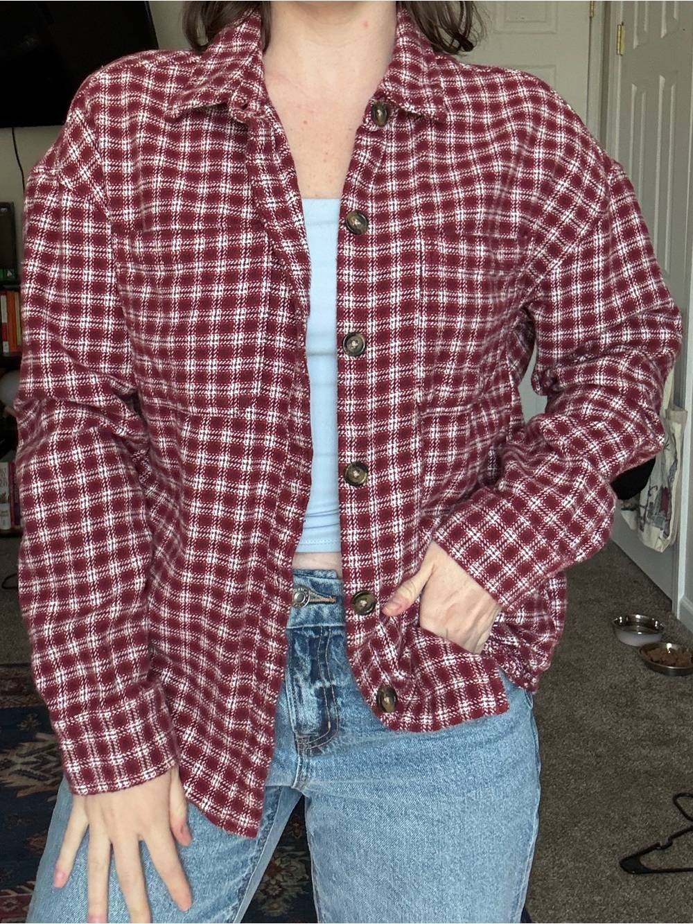 Hollister Red and White Plaid Button-Down Shirt